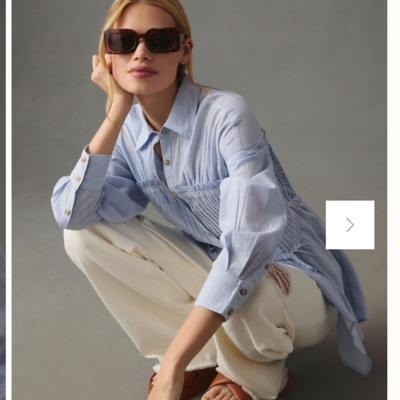 Pilcro Corset Buttondown Blouse Blue and White Size Small - Picture 13 of 13